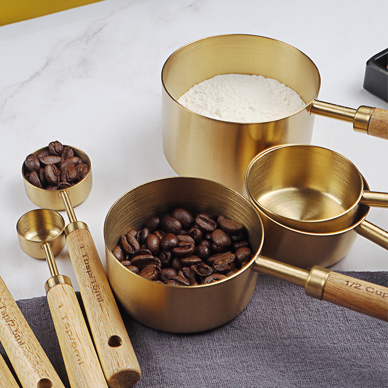 Kitchen Gadgets Gold - 4/8pcs 나무 금 측정 컵과 숟가락