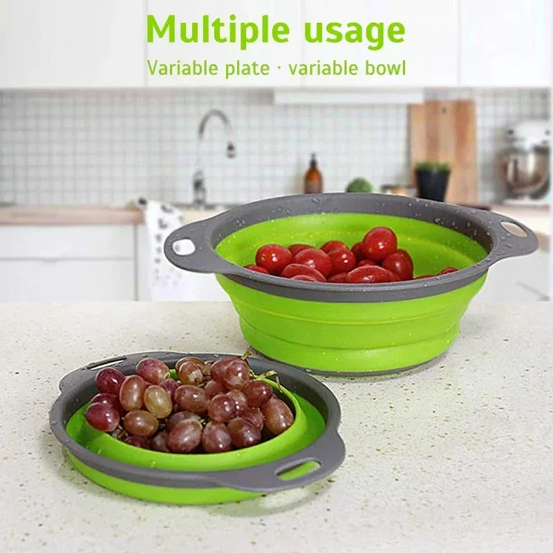 Kitchen Gadgets Organizer - 1개입 접이식 실리콘 채반, 야채와 과일을