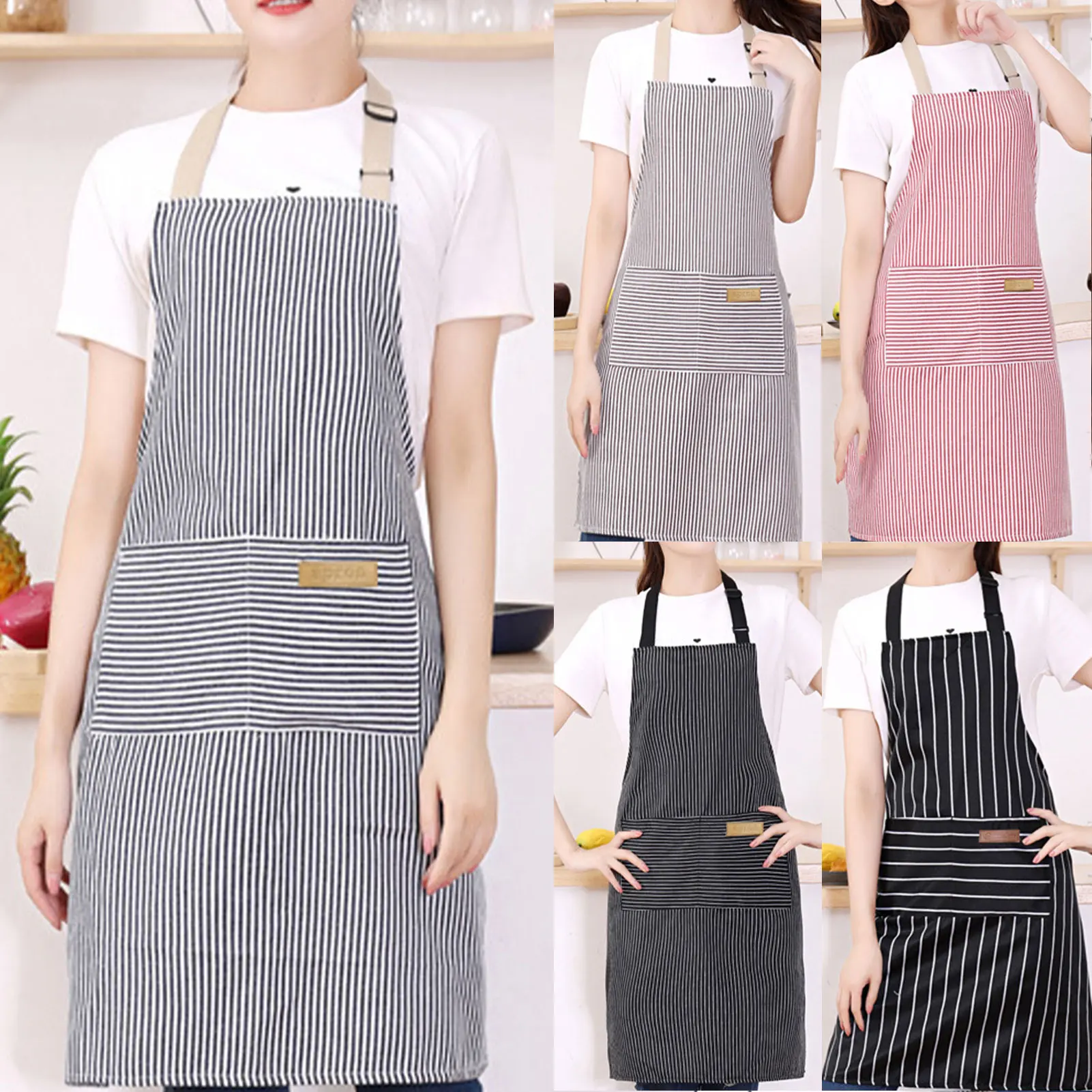 Kitchen Helper Gadgets - 남녀 공용 스트라이프 앞치마, 다용도, 가벼운